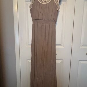 AB Studio Brown and Cream Maxi Ruched Sundress for Cocktail